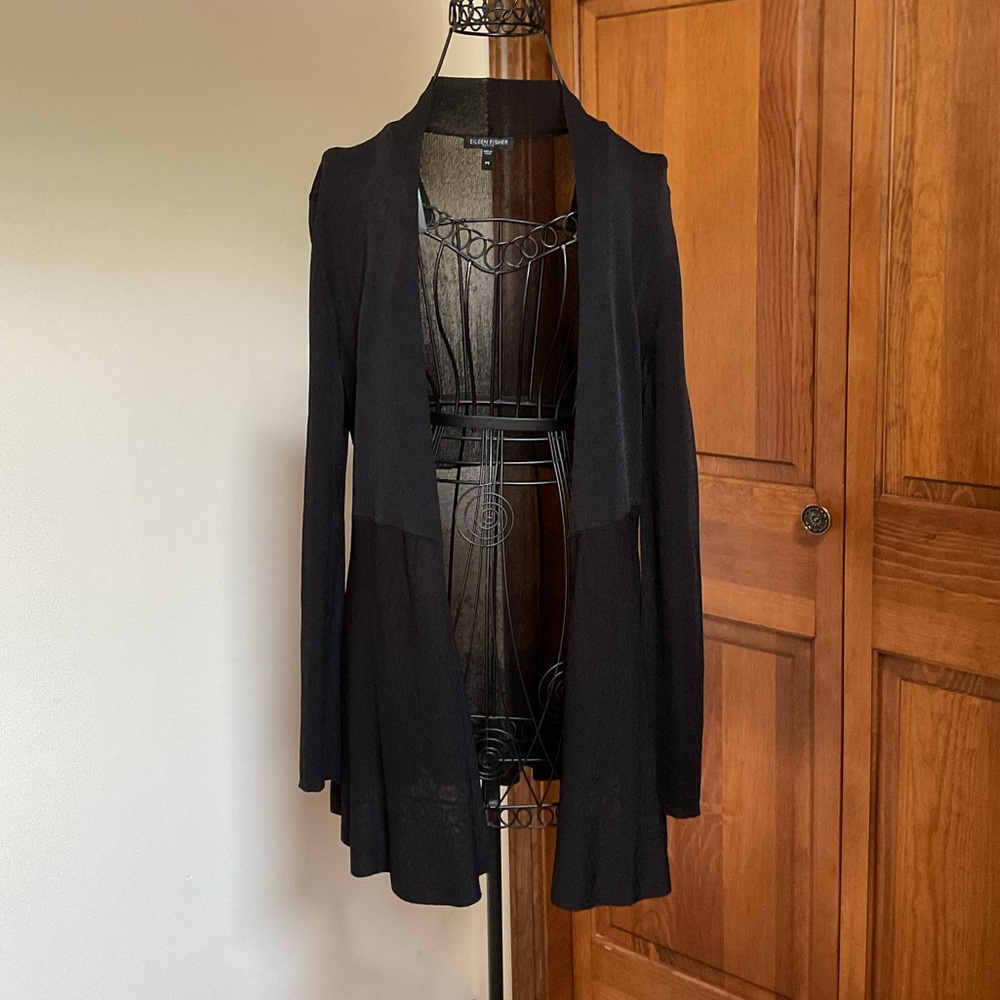 Eileen Fisher Black Lightweight Cardigan Sweater, PS